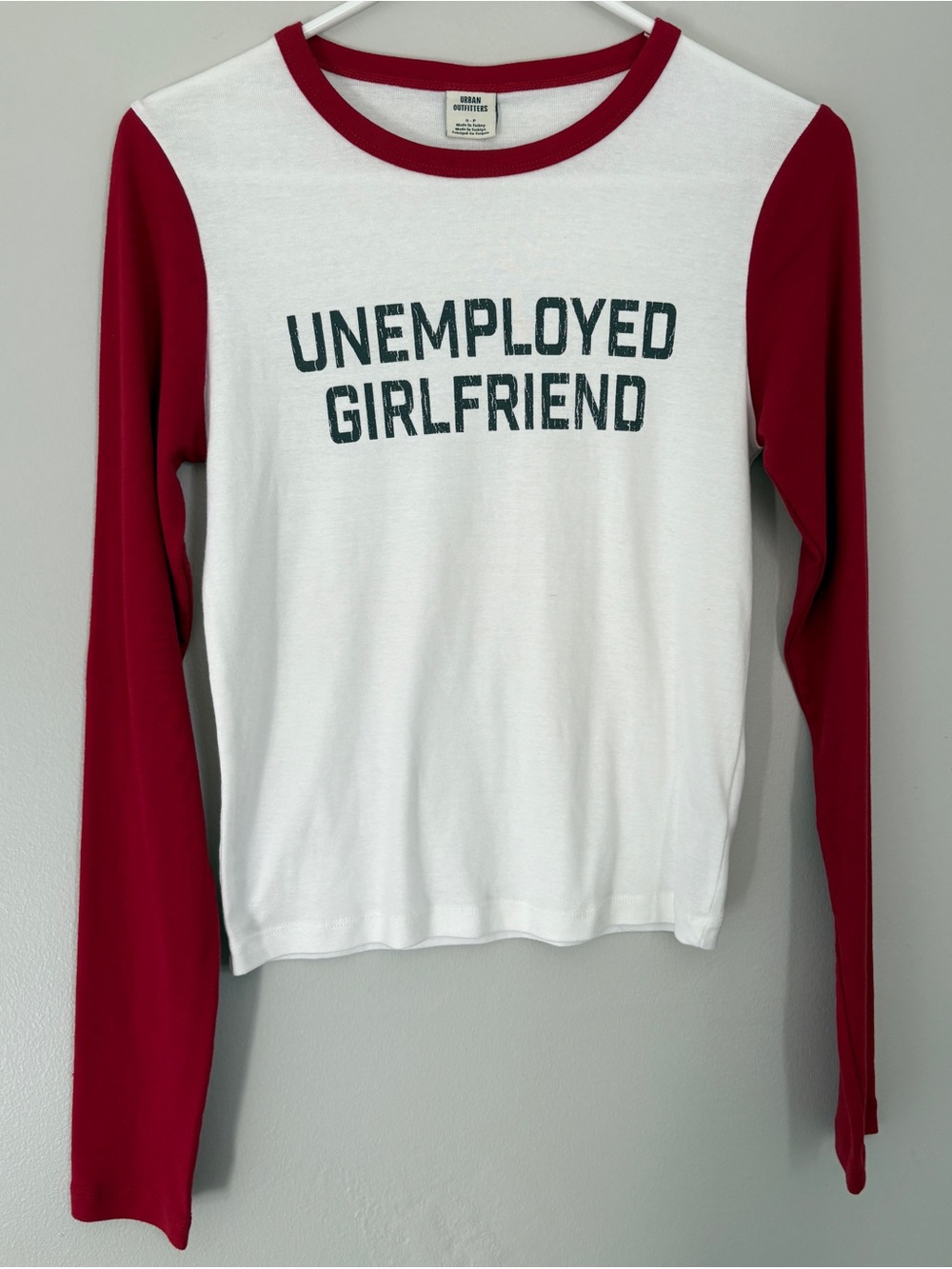 Urban Outfitters White Long Sleeve Raglan Tee with Red Sleeves